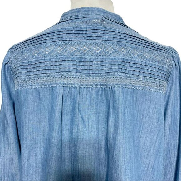 Pilcro Size 12  Top Blouse Button Down Fringe Boho Long Sleeve Denim - Picture 6 of 10